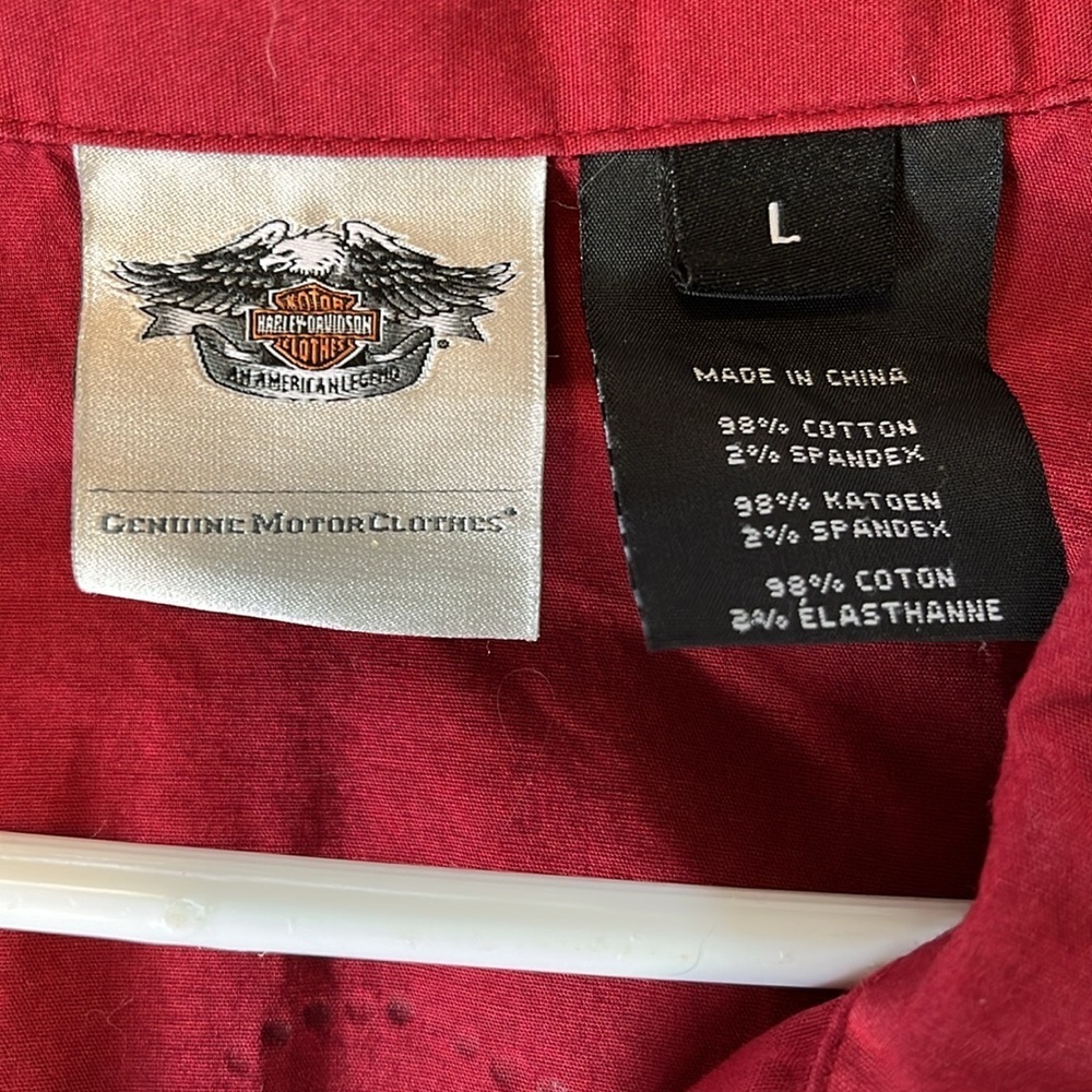Harley-Davidson Red Rhinestone Script Back Button-Up Blouse - Picture 6 of 6